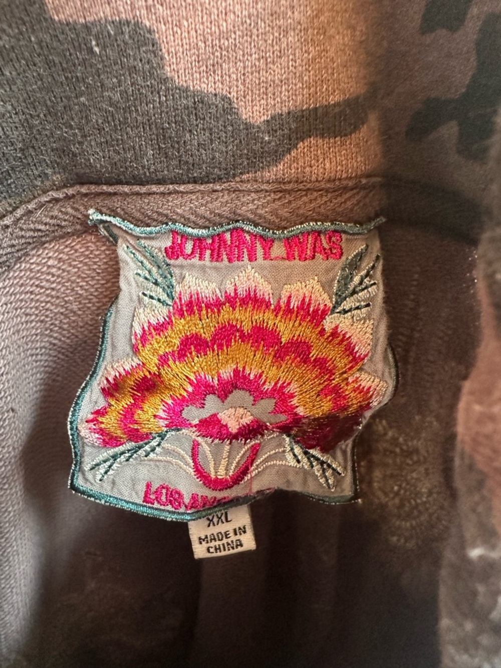 JOHNNY WAS Camouflage Hooded Sweater with Floral Embroidery - Gray/Purple - Picture 5 of 5